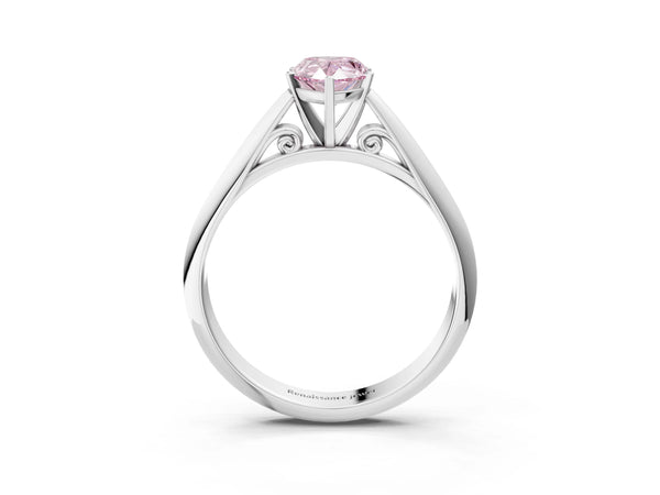 White gold Fancy Pink Pear Cut Diamond Solitaire Engagement Ring with Cathedral Setting and Four-Prong Mount