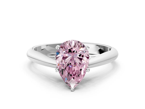 White gold Fancy Pink Pear Cut Diamond Solitaire Engagement Ring with Cathedral Setting and Four-Prong Mount