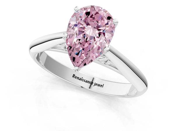 White gold Fancy Pink Pear Cut Diamond Solitaire Engagement Ring with Cathedral Setting and Four-Prong Mount