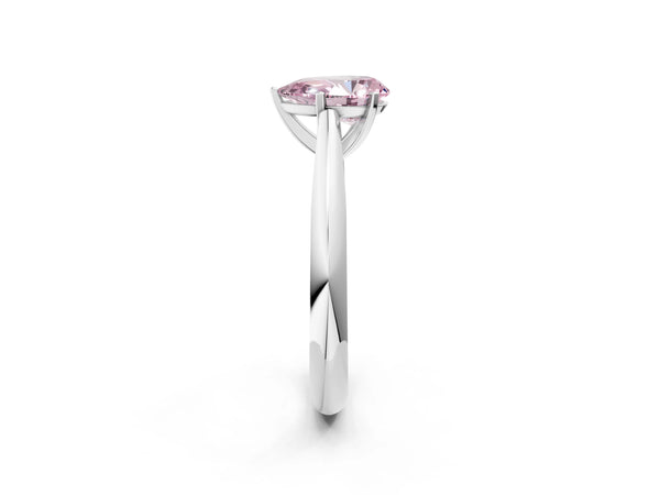 White gold Fancy Pink Pear Cut Diamond Solitaire Engagement Ring with Cathedral Setting and Four-Prong Mount