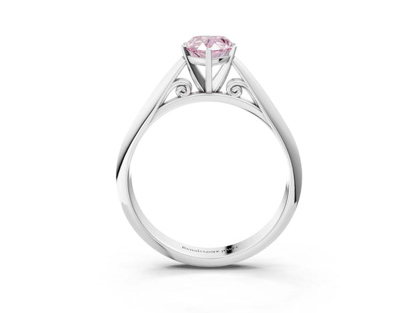 White gold Fancy Pink Pear Cut Diamond Solitaire Engagement Ring with Cathedral Setting and Four-Prong Mount