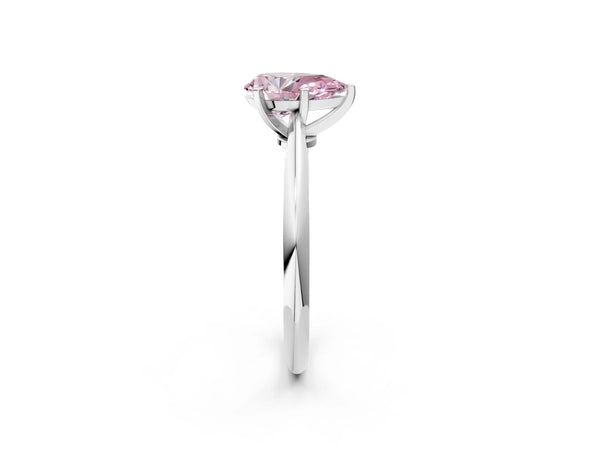 White Gold Pear-Shaped Solitaire Engagement Ring Setting for Fancy Pink Center with Thin Plain Band
