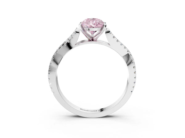 White gold Fancy Pink Pear Cut Diamond Solitaire Engagement Ring with Twisted Pavé Band and Four-Prong Setting