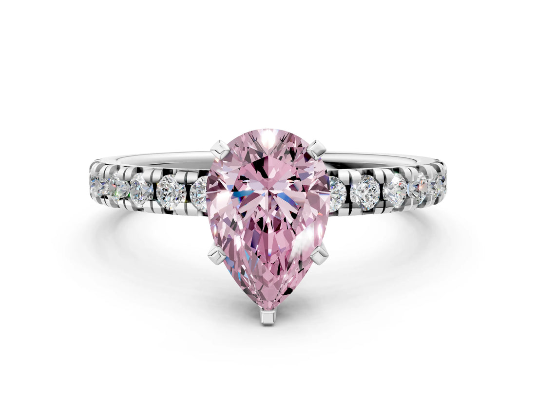 White gold Fancy Pink Pear Cut Diamond Solitaire Pavé Engagement Ring with Round Band and Prong Setting_61