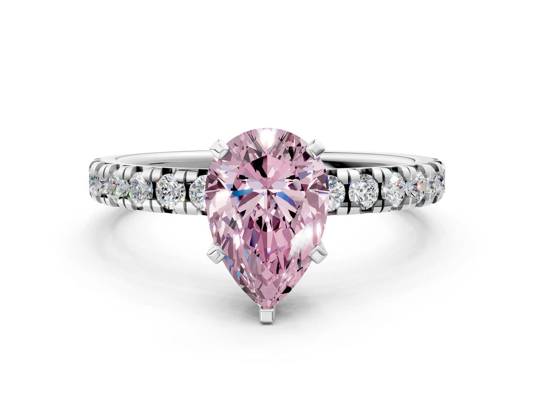 White gold Fancy Pink Pear Cut Diamond Solitaire Pavé Engagement Ring with Round Band and Prong Setting_85