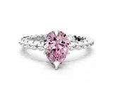 White gold Fancy Pink Pear Cut Diamond Solitaire Ring with Beaded Band and Prong Setting_405