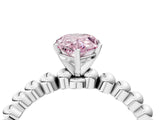 White gold Fancy Pink Pear Cut Diamond Solitaire Ring with Beaded Band and Prong Setting_409