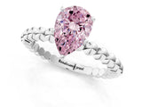 White gold Fancy Pink Pear Cut Diamond Solitaire Ring with Beaded Band and Prong Setting_411