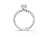 White gold Fancy Pink Pear Cut Diamond Solitaire Ring with Beaded Band and Prong Setting_413