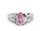White gold Fancy Pink Pear Cut Diamond Solitaire Ring with Filigree Band and Four-Prong Setting_100