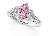 White gold Fancy Pink Pear Cut Diamond Solitaire Ring with Filigree Band and Four-Prong Setting_101
