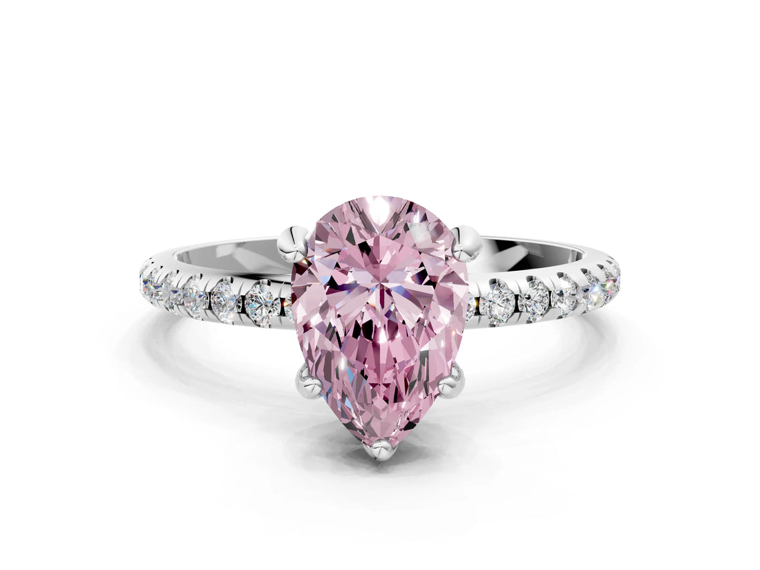 White gold Fancy Pink Pear Cut Diamond Solitaire Ring with Four-Prong Setting and Pavé Band_39