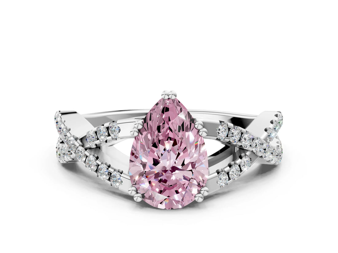 White gold Fancy Pink Pear Cut Diamond Solitaire Ring with Four-Prong Setting and Twisted Pavé Band_48