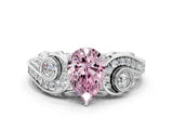 White gold Fancy Pink Pear Cut Diamond Solitaire Ring with Milgrain Pavé Band and Four-Prong Setting_253