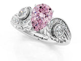 White gold Fancy Pink Pear Cut Diamond Solitaire Ring with Milgrain Pavé Band and Four-Prong Setting_254