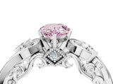 White gold Fancy Pink Pear Cut Diamond Solitaire Ring with Milgrain Pavé Band and Four-Prong Setting_257