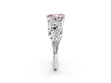 White gold Fancy Pink Pear Cut Diamond Solitaire Ring with Milgrain Pavé Band and Four-Prong Setting_258