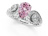 White gold Fancy Pink Pear Cut Diamond Solitaire Ring with Milgrain Pavé Band and Four-Prong Setting_261