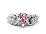 White gold Fancy Pink Pear Cut Diamond Solitaire Ring with Milgrain Pavé Band and Four-Prong Setting_262