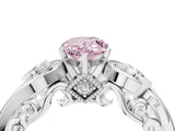 White gold Fancy Pink Pear Cut Diamond Solitaire Ring with Milgrain Pavé Band and Four-Prong Setting_264