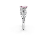 White gold Fancy Pink Pear Cut Diamond Solitaire Ring with Milgrain Pavé Band and Four-Prong Setting_268