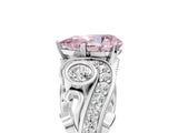 White gold Fancy Pink Pear Cut Diamond Solitaire Ring with Milgrain Pavé Band and Four-Prong Setting_283