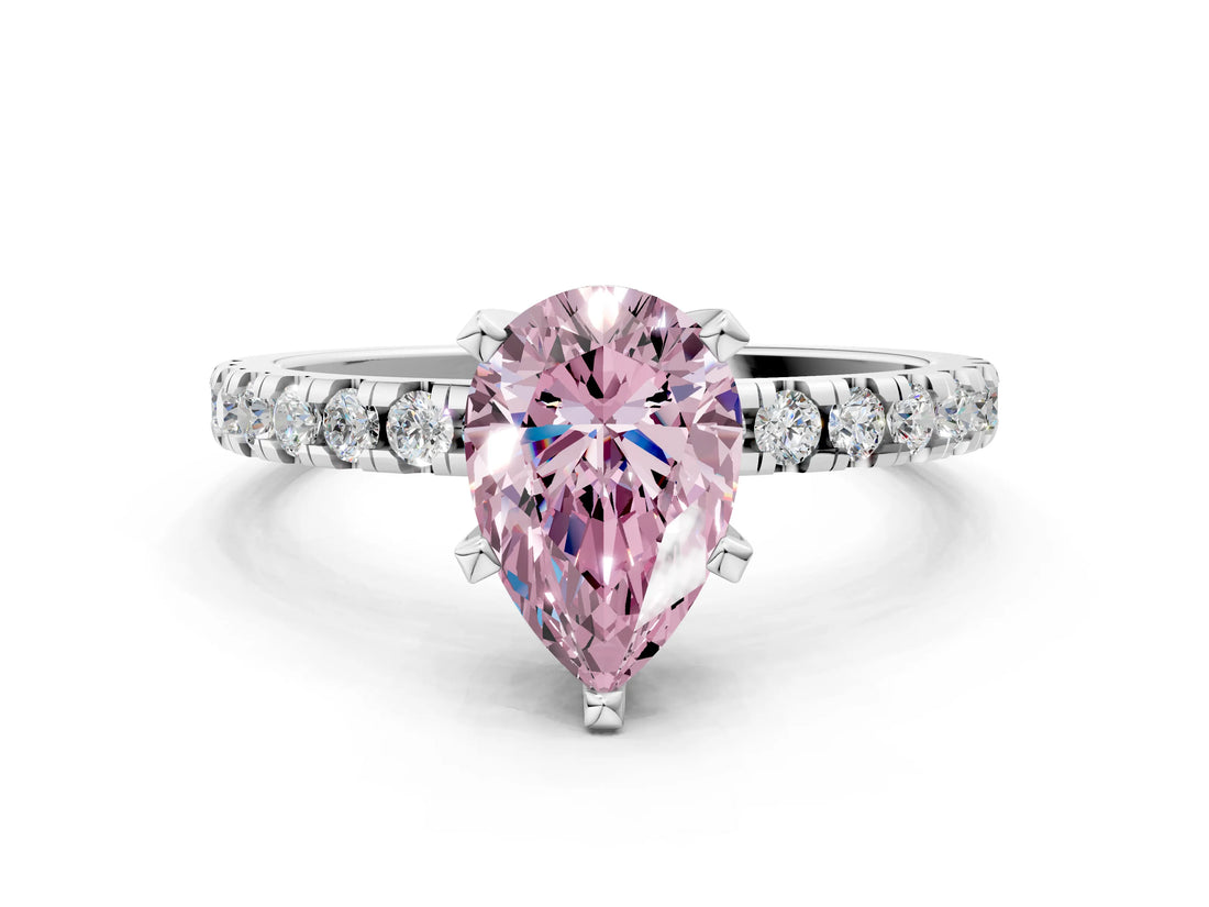 White gold Fancy Pink Pear Cut Diamond Solitaire Ring with Pavé Band and Four-Prong Setting_55