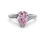 White gold Fancy Pink Pear Cut Diamond Solitaire Ring with Pavé Band and Prong Setting_12