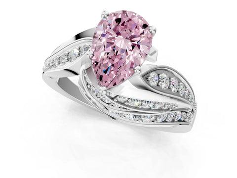 White gold Fancy Pink Pear Cut Diamond Solitaire Ring with Prong Setting and Twisted Pavé Band_13
