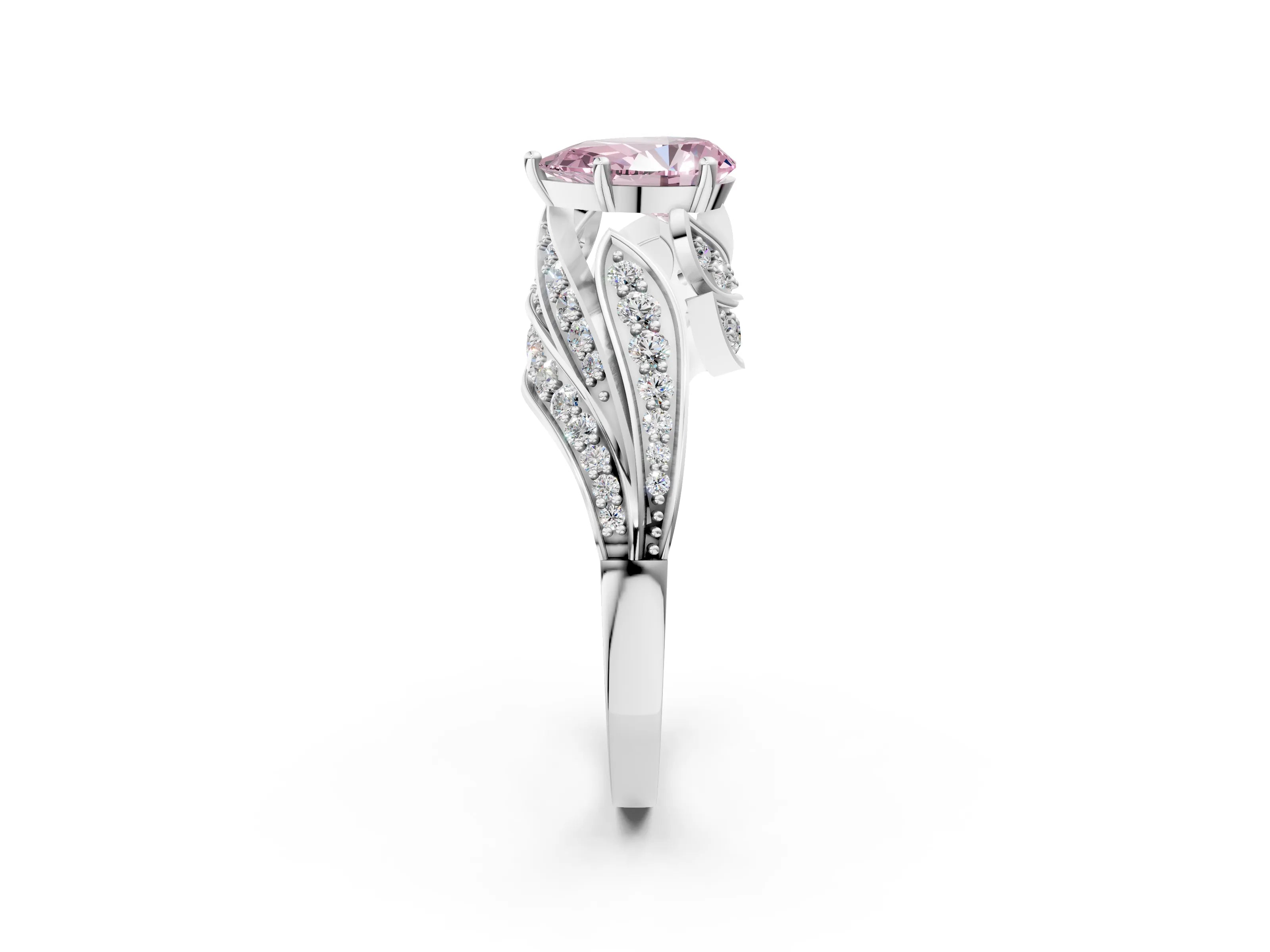 White gold Fancy Pink Pear Cut Diamond Solitaire Ring with Prong Setting and Twisted Pavé Band_14