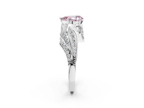 White gold Fancy Pink Pear Cut Diamond Solitaire Ring with Prong Setting and Twisted Pavé Band_14