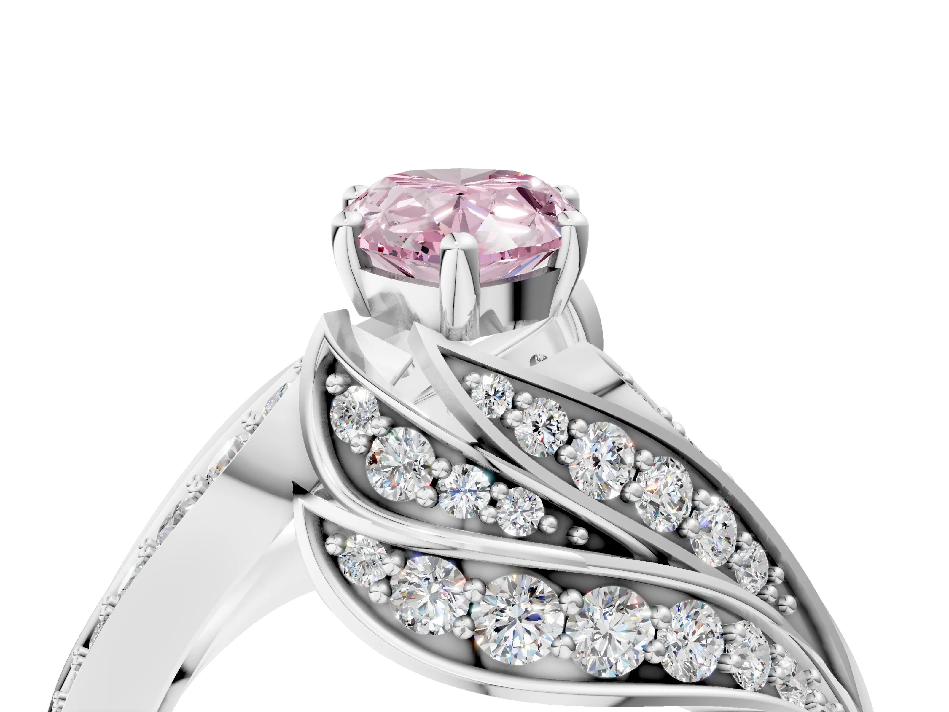 White gold Fancy Pink Pear Cut Diamond Solitaire Ring with Prong Setting and Twisted Pavé Band_16