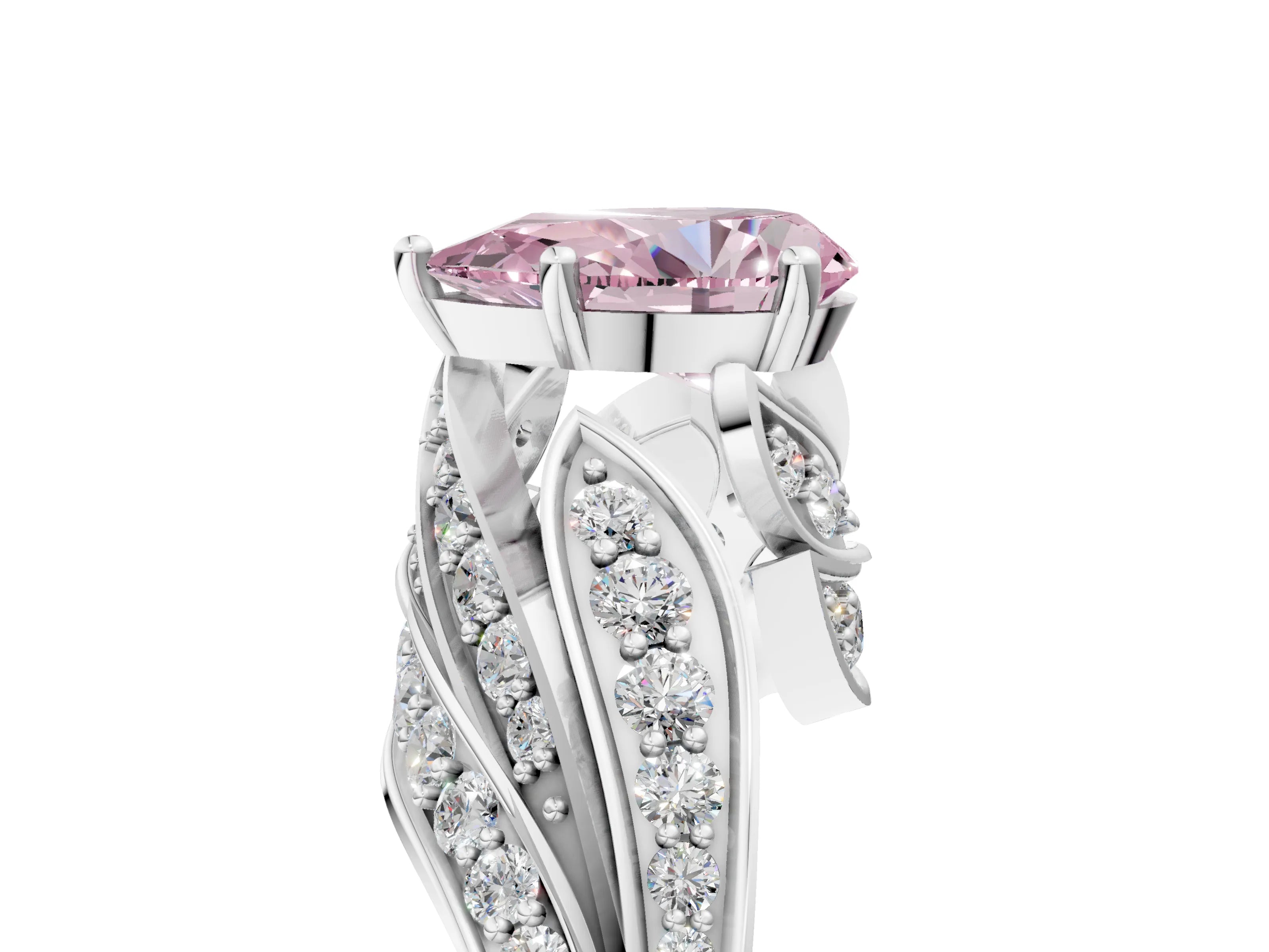 White gold Fancy Pink Pear Cut Diamond Solitaire Ring with Prong Setting and Twisted Pavé Band_17