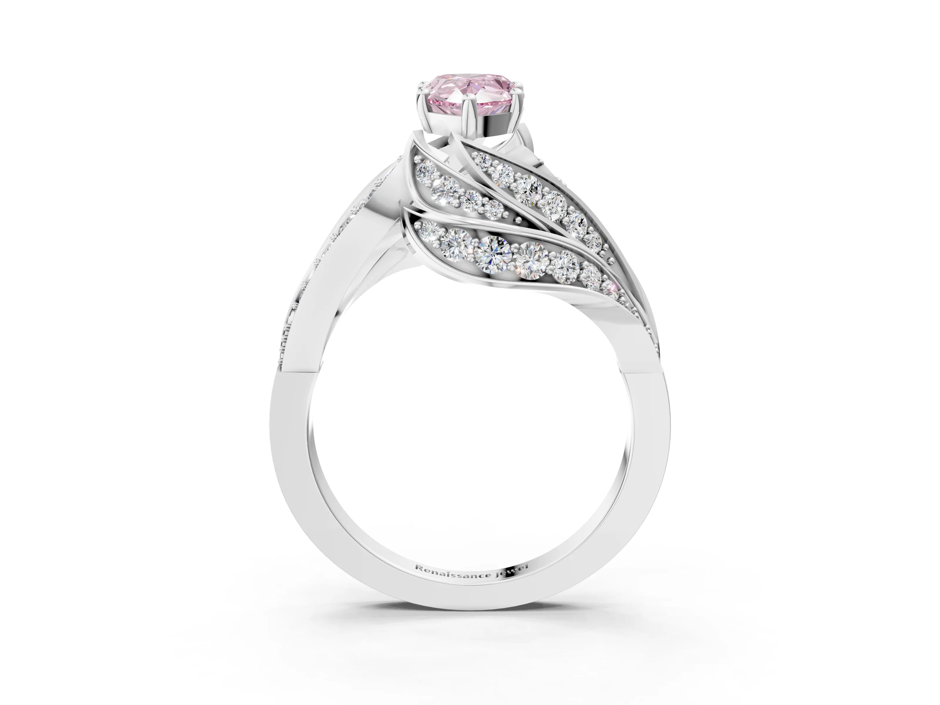 White gold Fancy Pink Pear Cut Diamond Solitaire Ring with Prong Setting and Twisted Pavé Band_3