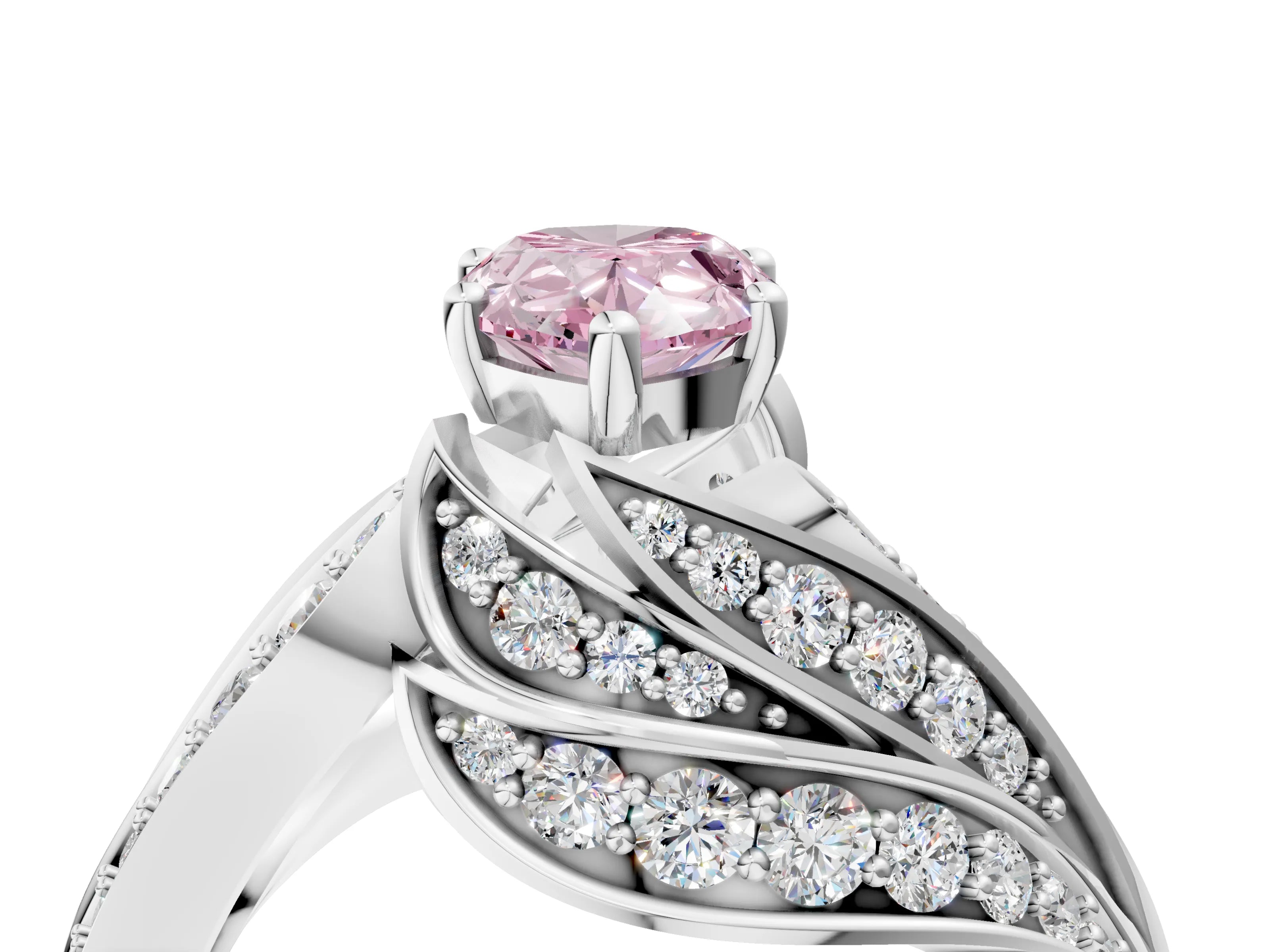 White gold Fancy Pink Pear Cut Diamond Solitaire Ring with Prong Setting and Twisted Pavé Band_4