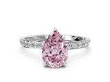 White gold Fancy Pink Pear Cut Diamond Solitaire Ring with Round  Pavé Band and Prong Setting_155