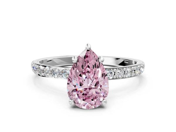 Sterling Silver Pear-Shaped Solitaire Engagement Ring Setting for Fancy Pink Center with Pave Accents and Open Basket