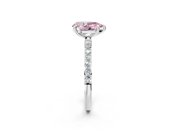 Sterling Silver Pear-Shaped Solitaire Engagement Ring Setting for Fancy Pink Center with Pave Accents and Open Basket