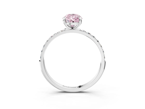 Sterling Silver Pear-Shaped Solitaire Engagement Ring Setting for Fancy Pink Center with Pave Accents and Open Basket