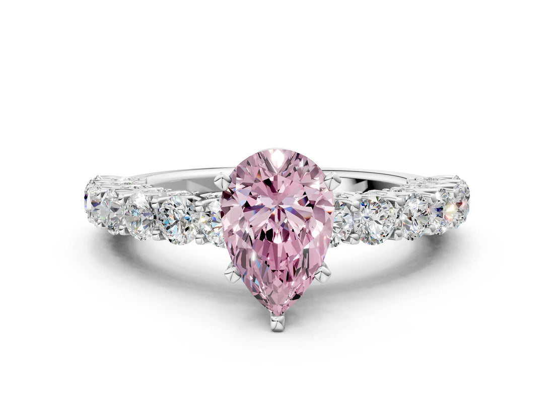White gold Fancy Pink Pear Cut Diamond Solitaire Ring with Shared Prong Pavé Band and Four-Prong Setting_71