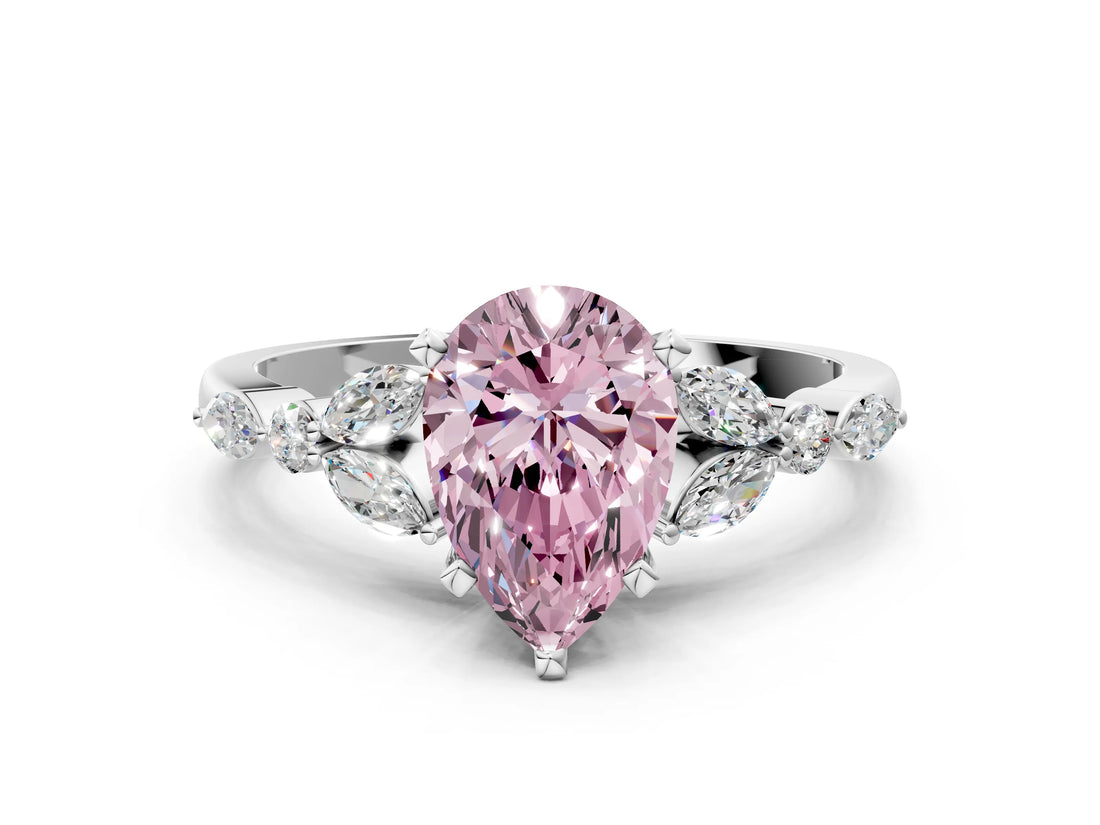 White gold Fancy Pink Pear Cut Diamond Solitaire Ring with Side Stones and Four-Prong Setting_57