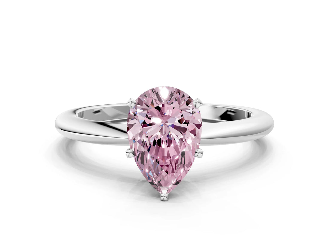 White gold Fancy Pink Pear Cut Diamond Solitaire Ring with Six-Prong Setting and Classic Band_296