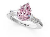 White gold Fancy Pink Pear  Cut Diamond Solitaire Ring with Tapered Baguette Accents and Four-Prong Setting_121