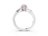 White gold Fancy Pink Pear  Cut Diamond Solitaire Ring with Tapered Baguette Accents and Four-Prong Setting_123