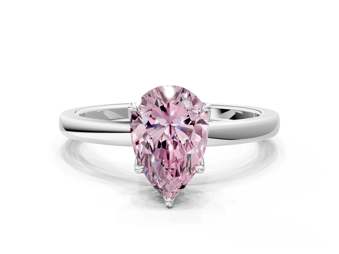 White gold Fancy Pink Pear Cut Diamond Solitaire Ring with Thin Band and Prong Setting_34