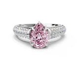 White gold Fancy Pink Pear Cut Diamond Solitaire Ring with Three-Row Pavé Band and Four-Prong Setting_49