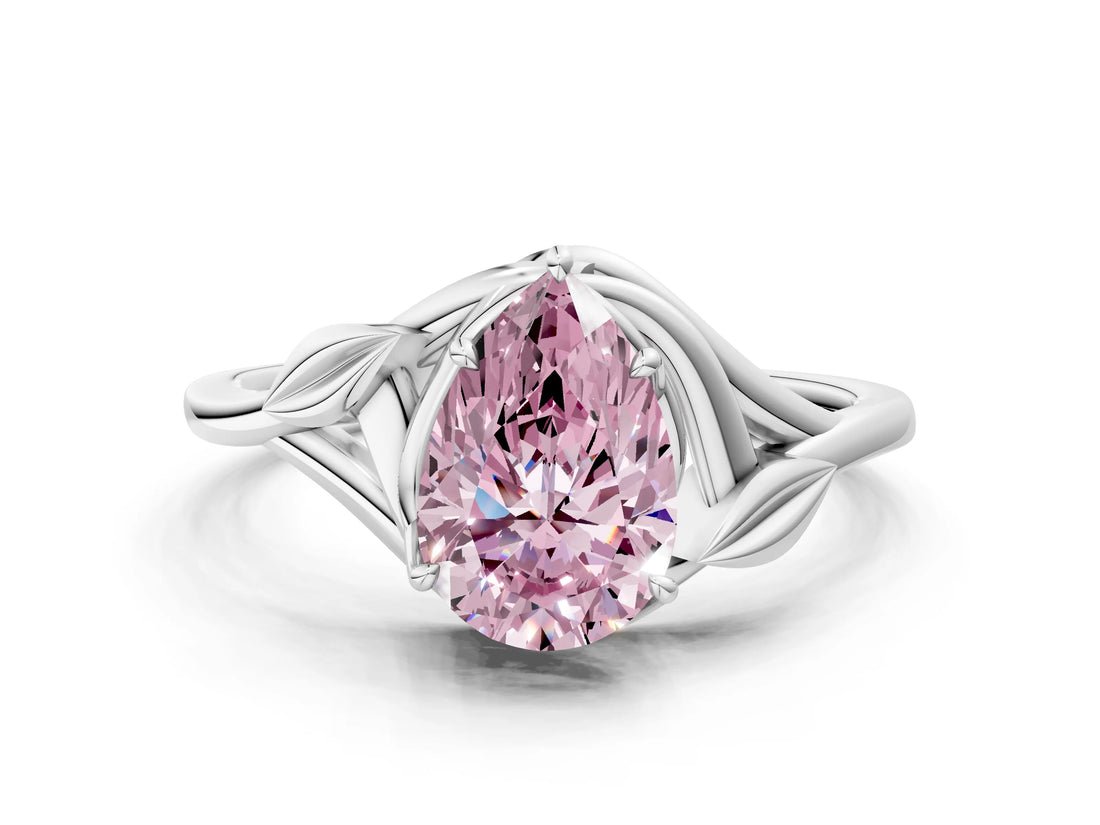 White gold Fancy Pink Pear Cut Diamond Solitaire Ring with Twist Band and Four-Prong Setting_115