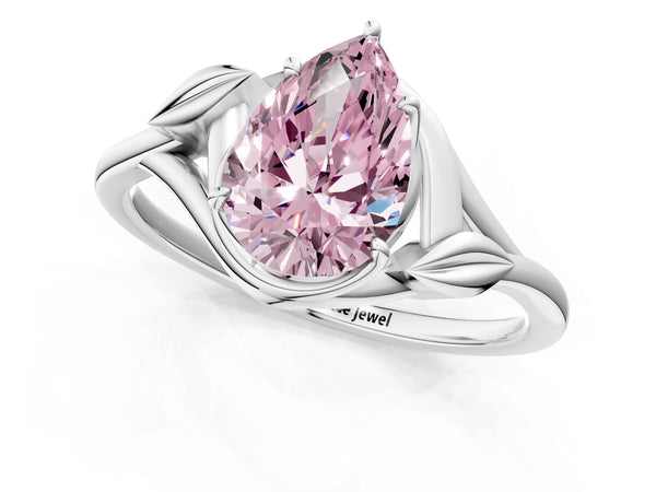 White gold Fancy Pink Pear Cut Diamond Solitaire Ring with Twist Band and Four-Prong Setting