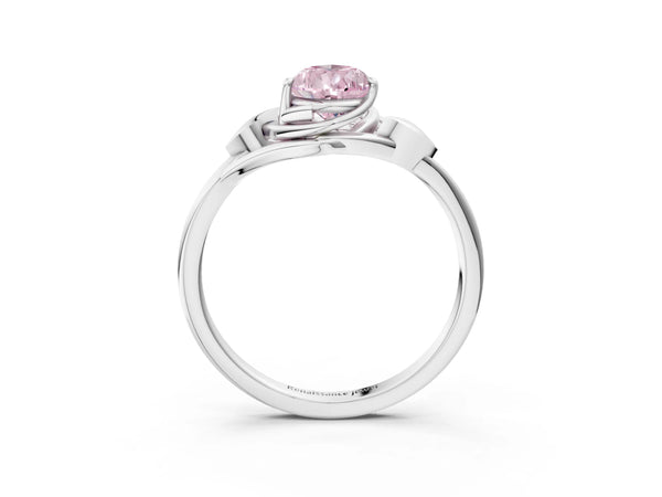 White gold Fancy Pink Pear Cut Diamond Solitaire Ring with Twist Band and Four-Prong Setting