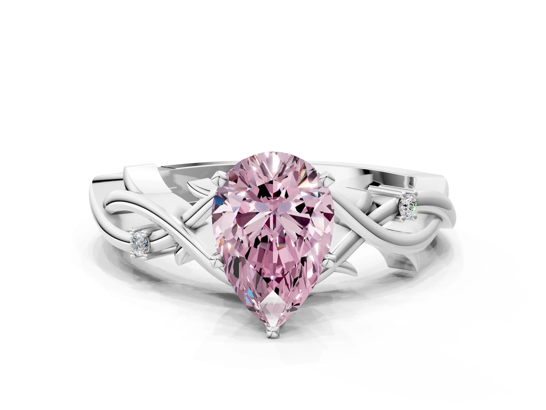 White gold Fancy Pink Pear Cut Diamond Solitaire Ring with Twisted Band and Prong Setting_350